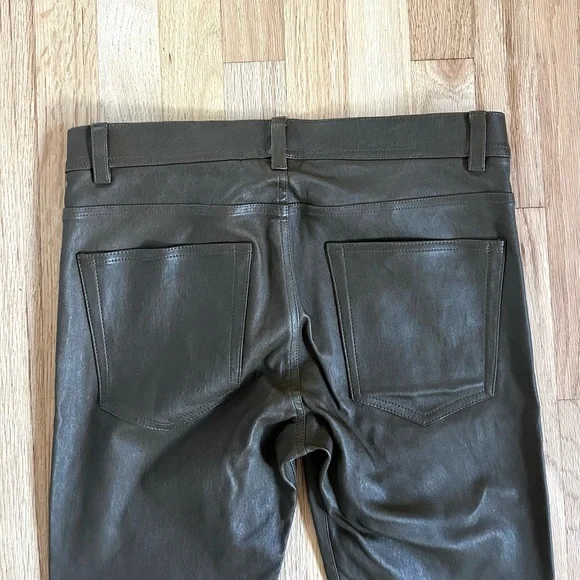 HELMUT LANG lamb leather pants ankle zip slim fit olive green size 6